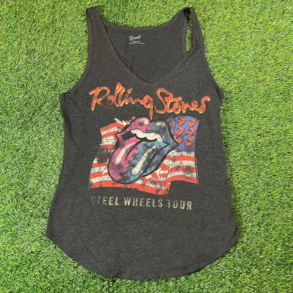 Rolling Stones Steel Wheels Tour grey tank top Size small women's Made in USA